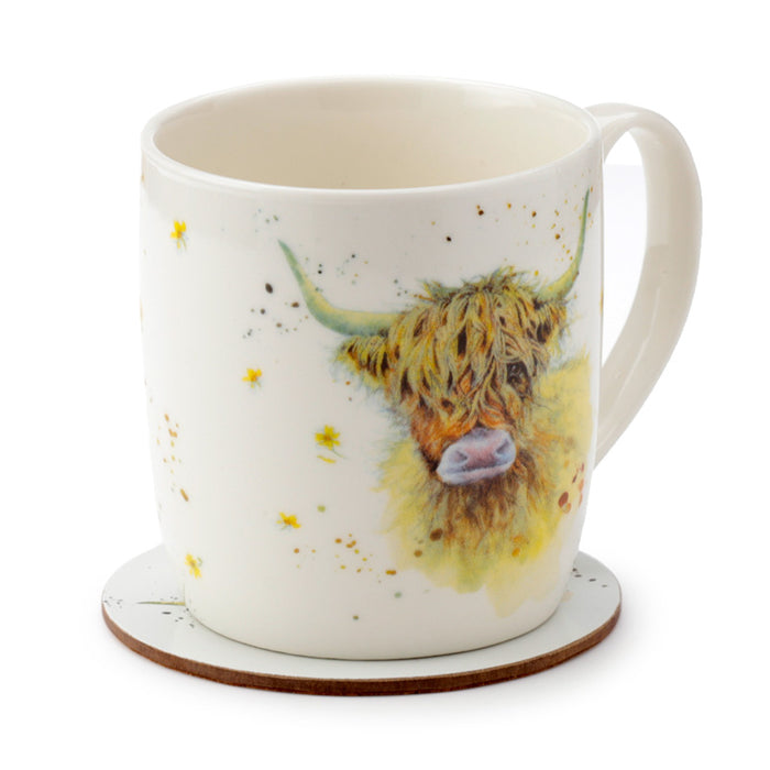 Jan Pashley Highland Coo Cow Porcelain Mug & Coaster Set