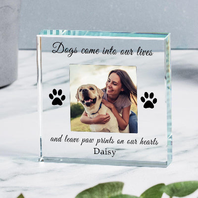 Bespoke Dog Memorial Glass Photo Gift - Paw Prints On Our Heart
