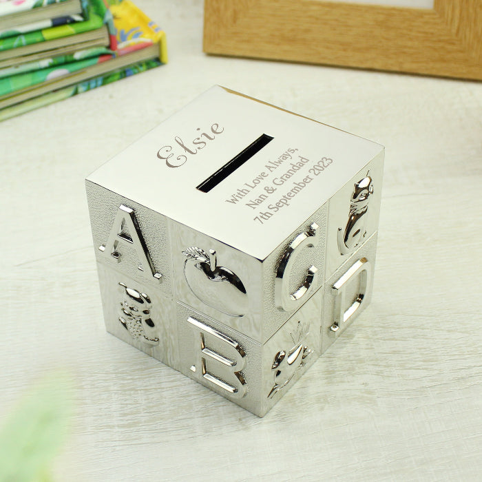 Engraved Silver Plated ABC Money Box - Christening Gift
