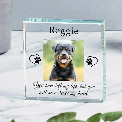 Bespoke Dog Memorial Glass Photo Gift - Never Leave My Heart