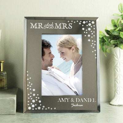 Mr and Mrs Wedding Diamante Glass Photo Frame - 6x4