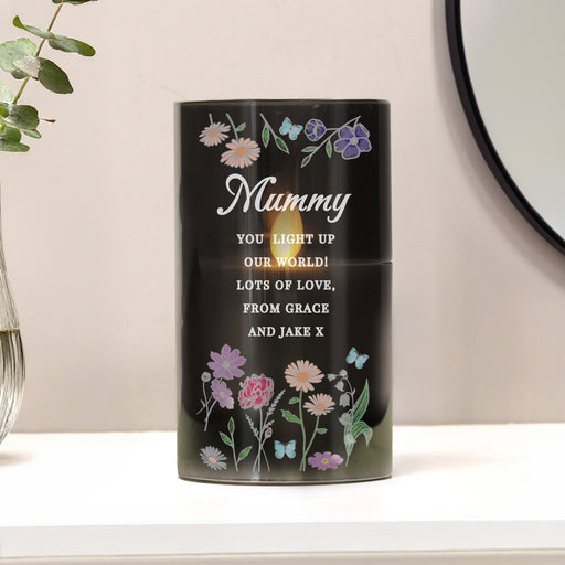Personalised Mummy Wild Flowers Smoked Glass LED Candle