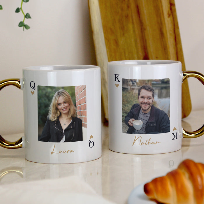 Personalised Photo Upload King & Queen Mugs - Gold Handle