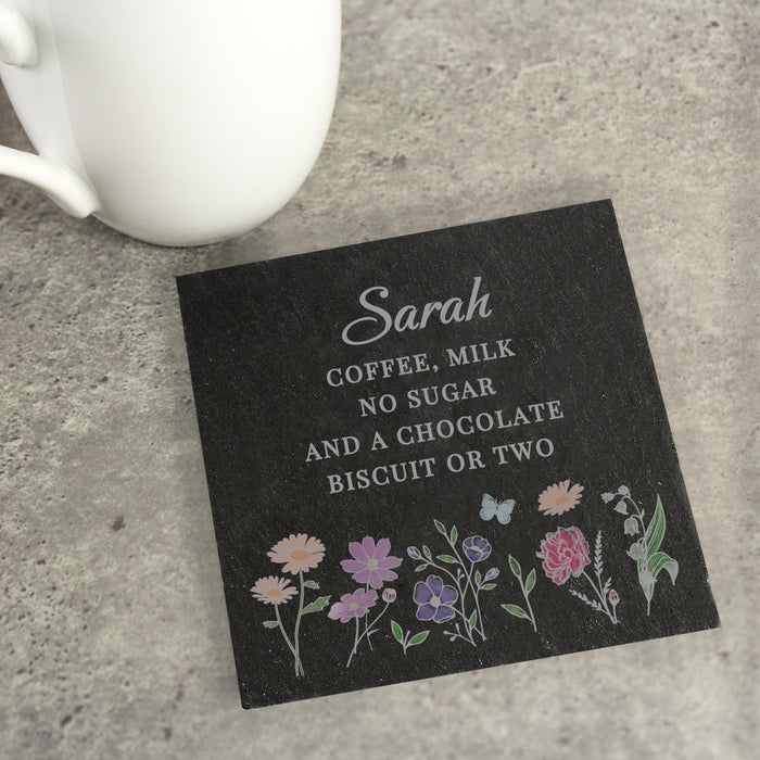 Personalised Friend Wild Flowers Slate Coaster