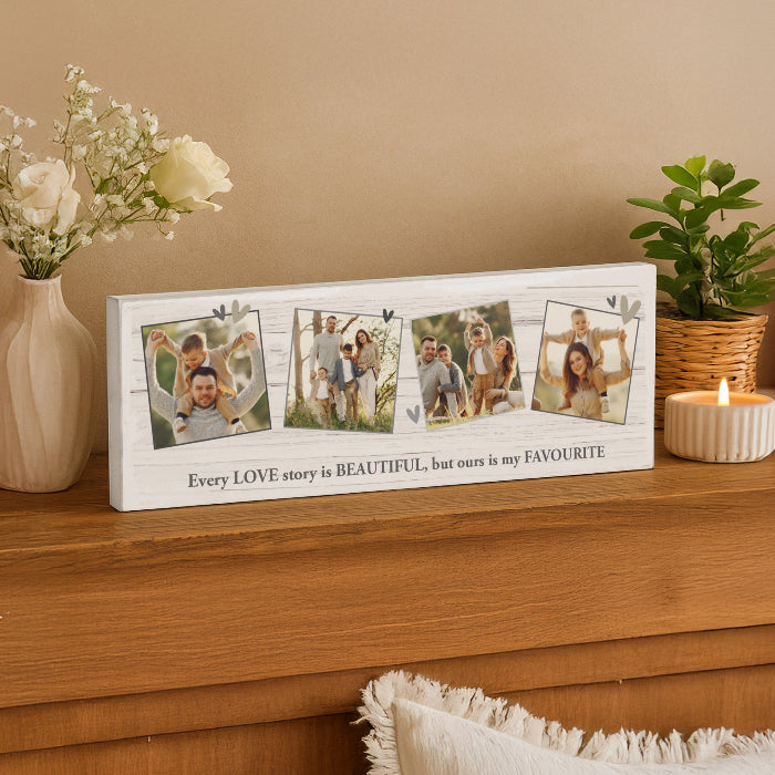 Personalised Photo Upload Wedding Wooden Sign Gift - Hearts