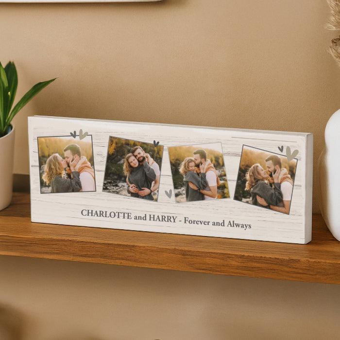 Personalised Photo Upload Wedding Wooden Sign Gift - Hearts