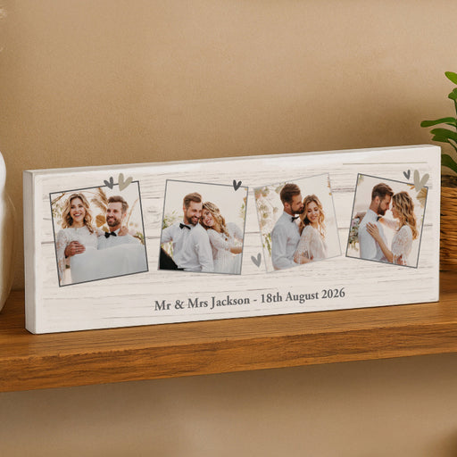 Personalised Photo Upload Wedding Wooden Sign Gift - Hearts