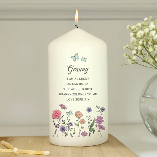 Personalised Granny Wild Flowers Pillar Candle