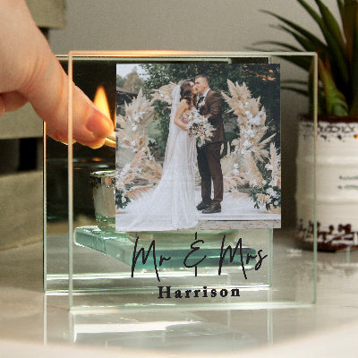 Personalised Photo Upload Wedding Glass Tealight Holder