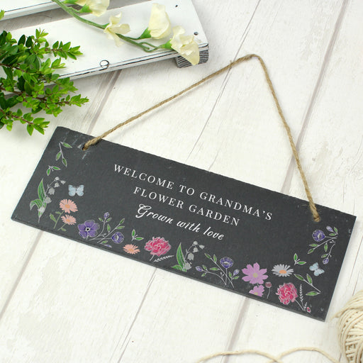 Personalised Wild Flowers Design Slate Garden Sign