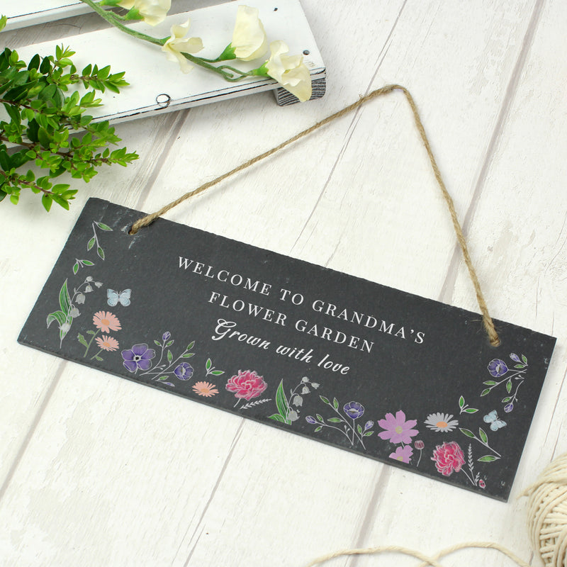 Personalised Grandma Wild Flowers Slate Garden Sign