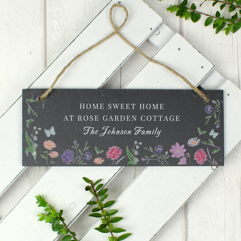 Personalised Family Wild Flowers Slate Garden Sign