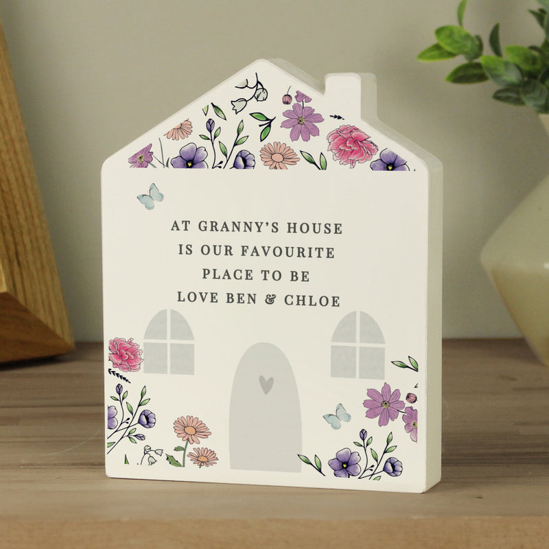 Personalised Wild Flowers Wooden House Shaped Ornament