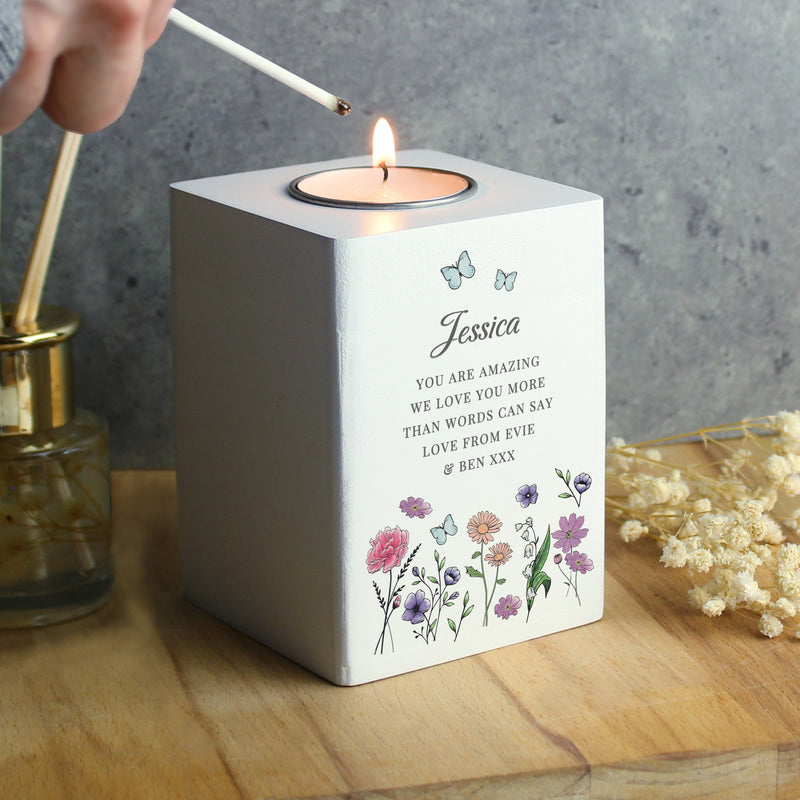 Personalised Step Mum Wild Flowers Tealight Holder