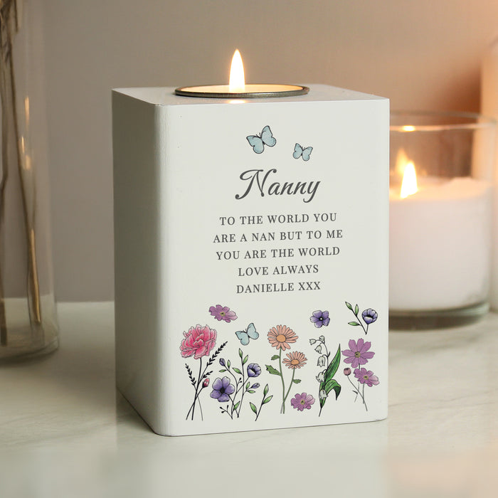 Personalised Nanny Wild Flowers Tealight Holder