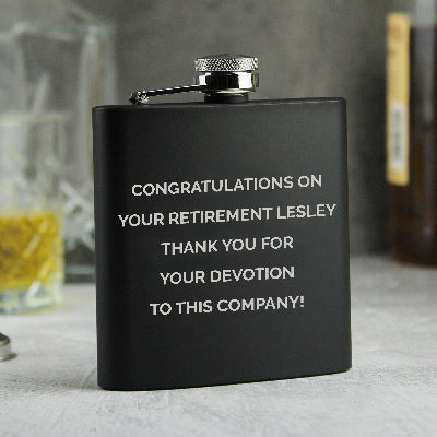 Personalised Retirement Black Hip Flask Gift Boxed
