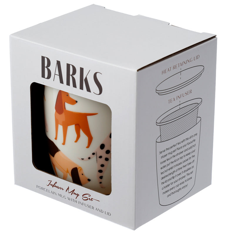 Barks Dog Porcelain Infuser Mug Set with Lid