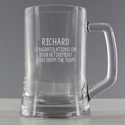 Personalised Retirement Glass Tankard Gift Boxed - Any Text