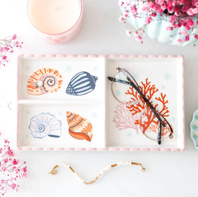 Coastal Pastel Shell and Coral Trinket Tray