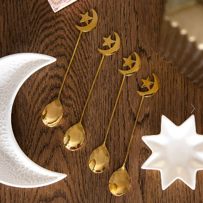 Set of 4 Star and Moon Teaspoons - Celestial Decor