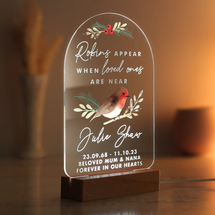 Personalised Robins Appear Memorial LED Light Christmas Decoration