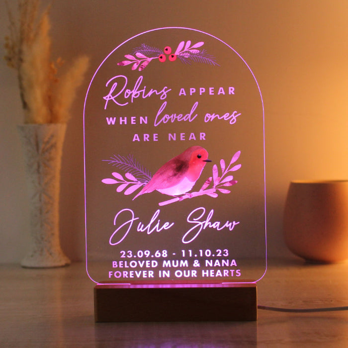 Personalised Robins Appear Memorial LED Light Christmas Decoration