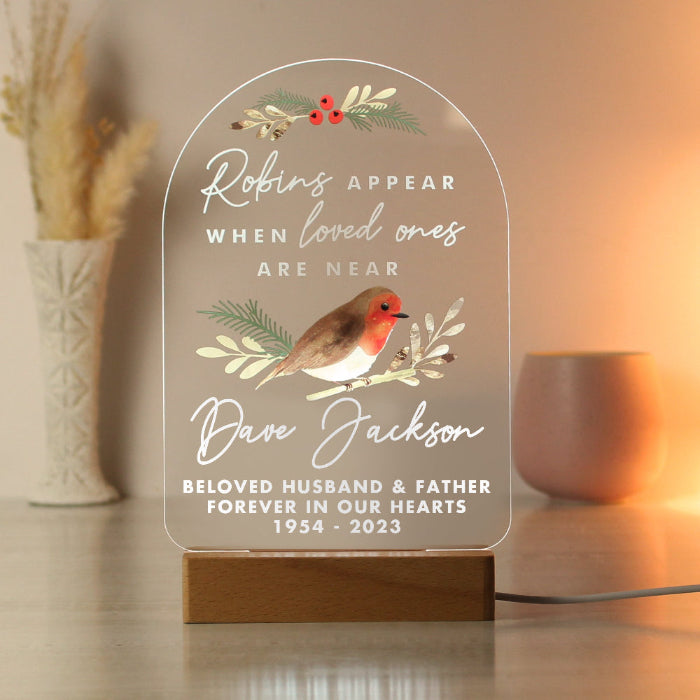Personalised Robins Appear Memorial LED Light Christmas Decoration