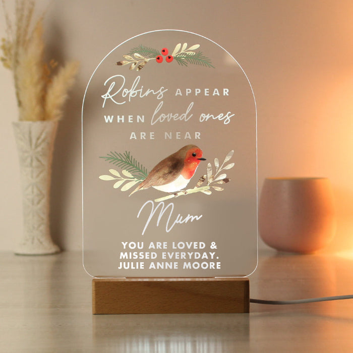 Personalised Robins Appear Memorial LED Light Christmas Decoration
