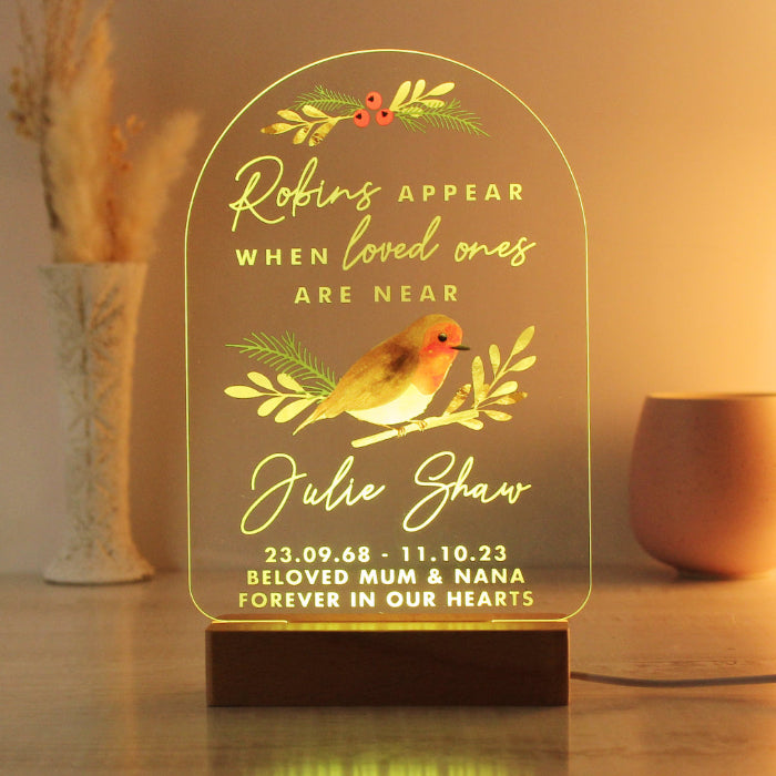 Personalised Robins Appear Memorial LED Light Christmas Decoration