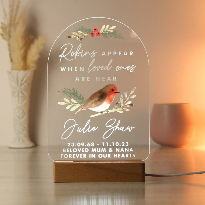 Personalised Robins Appear Memorial LED Light Christmas Decoration