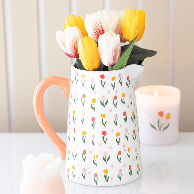 Tulip Print Ceramic Flower Jug - Spring Home Decor