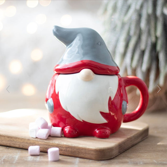 Novelty Red and Grey Gonk Lidded Christmas Mug