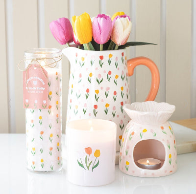 Tulip Print Ceramic Flower Jug - Spring Home Decor