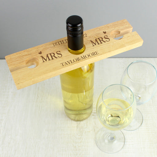 Personalised Mrs & Mrs Wine Glass & Bottle Holder