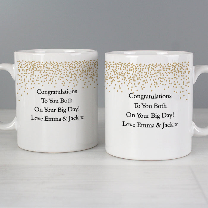 Personalised Gold Confetti Wedding Mrs & Mrs Mug Set