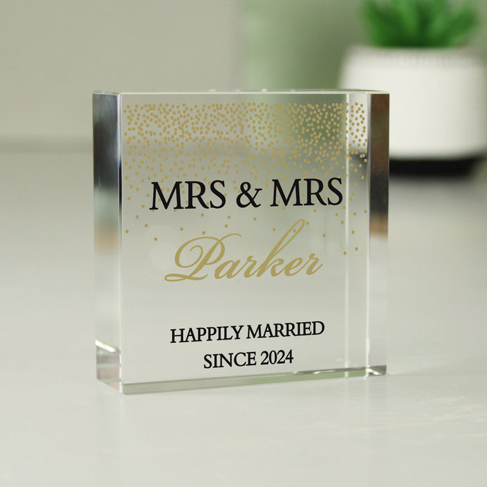 Personalised Gold Confetti Mrs & Mrs Crystal Token