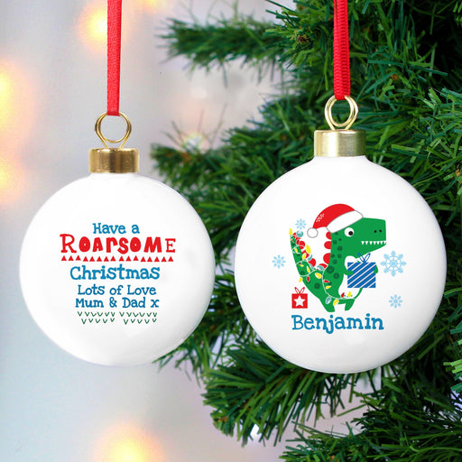 Personalised Have A Roar-Some Christmas Dinosaur Bauble