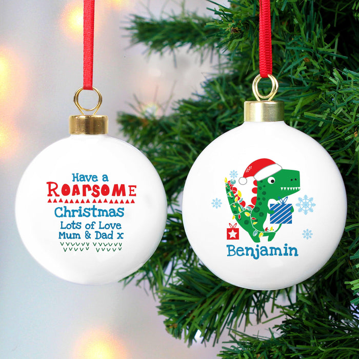 Personalised Have A Roar-Some Christmas Dinosaur Bauble