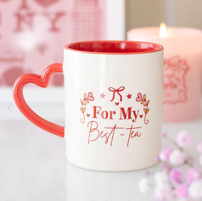 For My Best-Tea Mug with Heart Handle - Bestie Galentine Day Gift