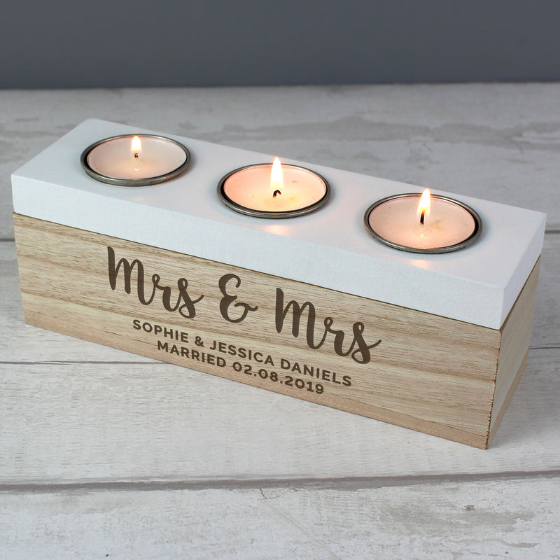 Personalised Mrs & Mrs Triple Tea Light Box