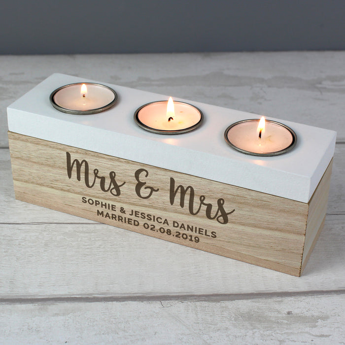 Personalised Mrs & Mrs Triple Tea Light Box
