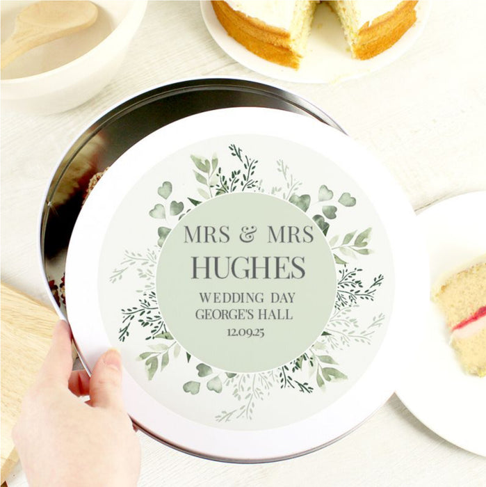 Personalised Wedding Botanical Mrs & Mrs Cake Tin