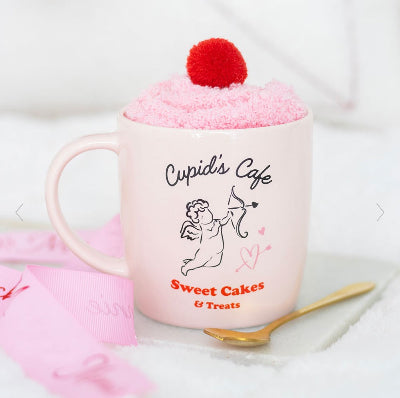 Valentines Cupid's Cafe Mug, Spoon and Socks Gift Set