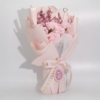 Large Soap Flower Pink Roses Bouquet - Birthday Gift