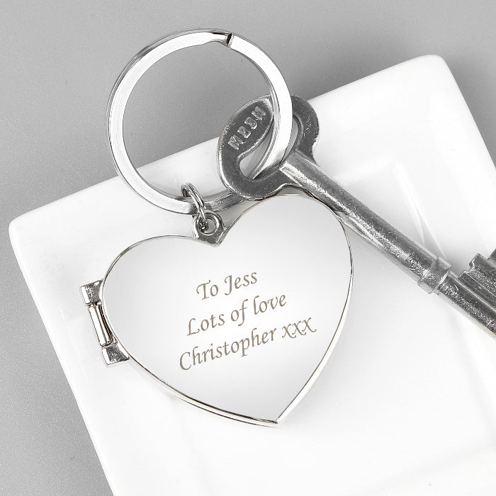 Personalised Heart Photo Locket Keyring - Any Text