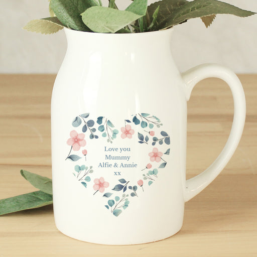 Personalised Floral Heart Flower Jug Vase
