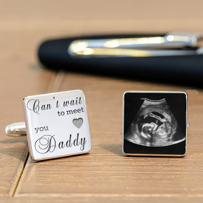 Wait To Meet You Daddy Baby Scan Cufflinks - Silver Finish