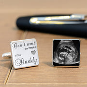 Wait To Meet You Daddy Baby Scan Cufflinks - Silver Finish