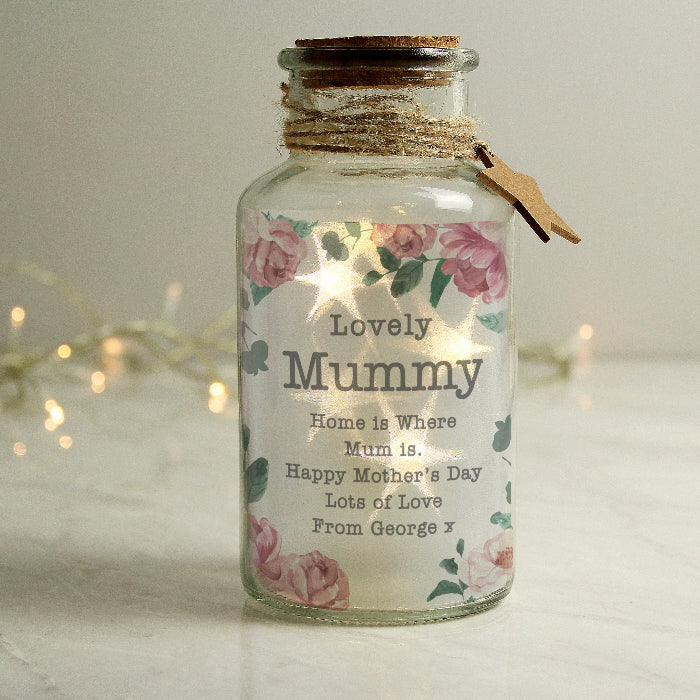 Personalised Mother’s Day Floral LED Glass Jar - Any Text