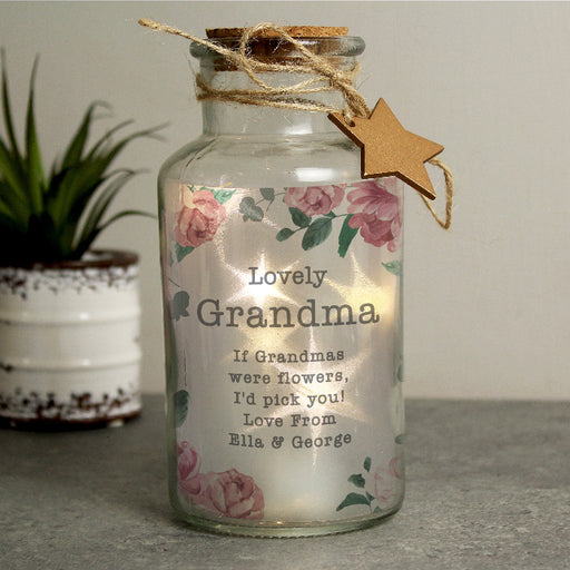Personalised Grandma Floral Watercolour LED Glass Jar